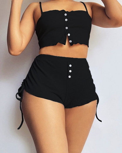 2 Piece Buttoned Drawstring Cami Loungewear