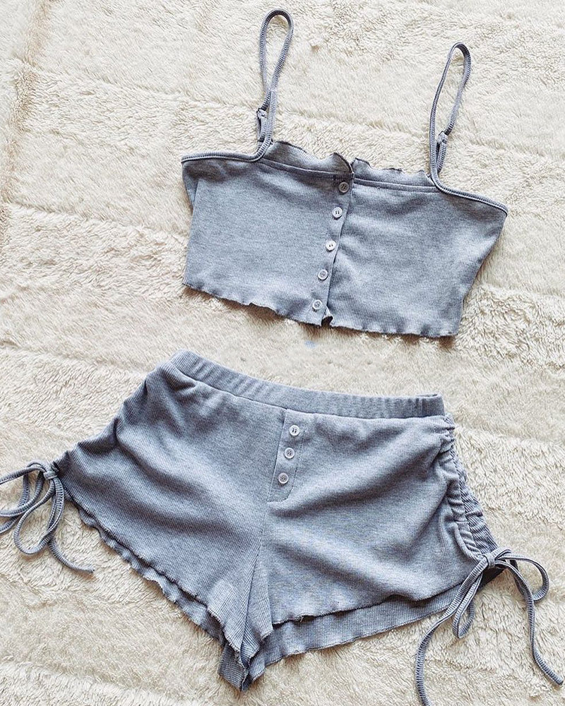 2 Piece Buttoned Drawstring Cami Loungewear